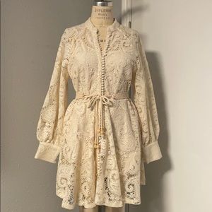 Crochet Lace Prairie  Long Sleeve Dress w/ Belt